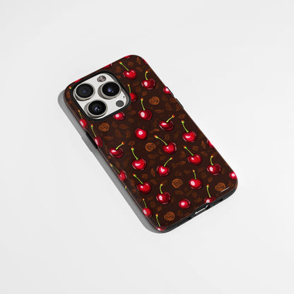 เคส iPhone สีเชอร์รี่ด้านเนื้อแข็งพิมพ์ลายด้วยมือสองชั้น