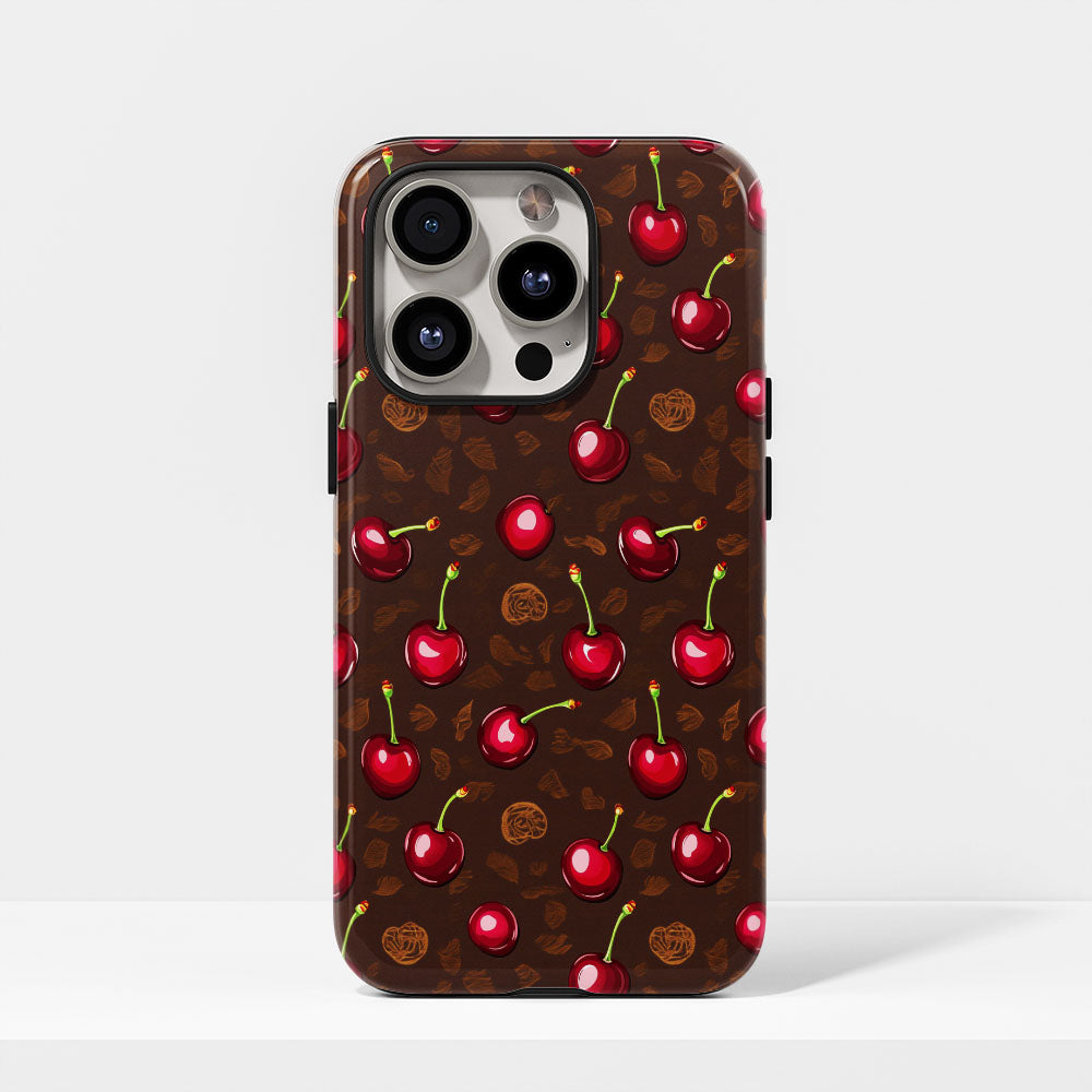 เคส iPhone สีเชอร์รี่ด้านเนื้อแข็งพิมพ์ลายด้วยมือสองชั้น