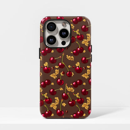 เคส iPhone สีเชอร์รี่ด้านเนื้อแข็งพิมพ์ลายด้วยมือสองชั้น