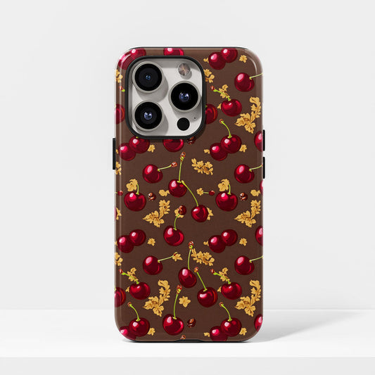 เคส iPhone สีเชอร์รี่ด้านเนื้อแข็งพิมพ์ลายด้วยมือสองชั้น