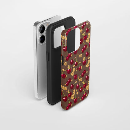 เคส iPhone สีเชอร์รี่ด้านเนื้อแข็งพิมพ์ลายด้วยมือสองชั้น