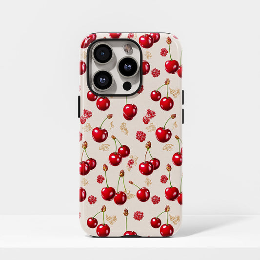 เคส iPhone สีเชอร์รี่ด้านเนื้อแข็งพิมพ์ลายด้วยมือสองชั้น