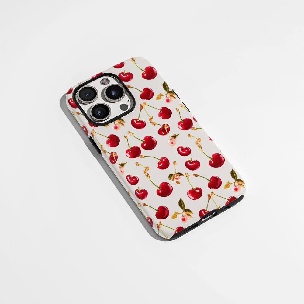 เคส iPhone สีเชอร์รี่ด้านเนื้อแข็งพิมพ์ลายด้วยมือสองชั้น