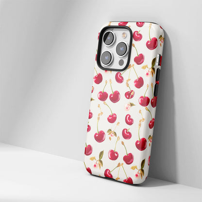 เคส iPhone สีเชอร์รี่ด้านเนื้อแข็งพิมพ์ลายด้วยมือสองชั้น