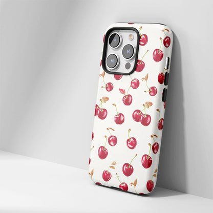 เคส iPhone สีเชอร์รี่ด้านเนื้อแข็งพิมพ์ลายด้วยมือสองชั้น