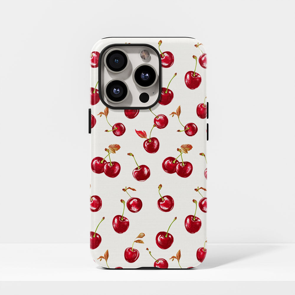 เคส iPhone สีเชอร์รี่ด้านเนื้อแข็งพิมพ์ลายด้วยมือสองชั้น