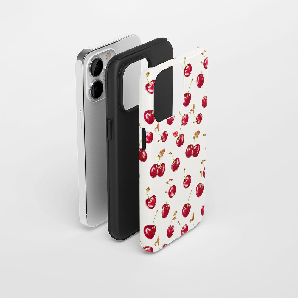 เคส iPhone สีเชอร์รี่ด้านเนื้อแข็งพิมพ์ลายด้วยมือสองชั้น