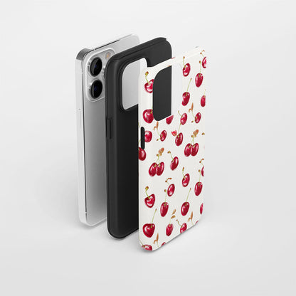 เคส iPhone สีเชอร์รี่ด้านเนื้อแข็งพิมพ์ลายด้วยมือสองชั้น