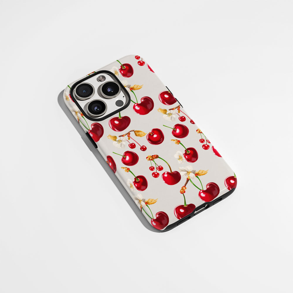 เคส iPhone สีเชอร์รี่ด้านเนื้อแข็งพิมพ์ลายด้วยมือสองชั้น