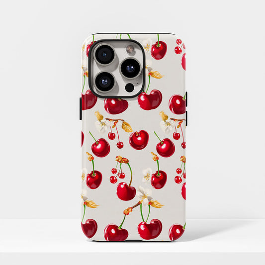 เคส iPhone สีเชอร์รี่ด้านเนื้อแข็งพิมพ์ลายด้วยมือสองชั้น