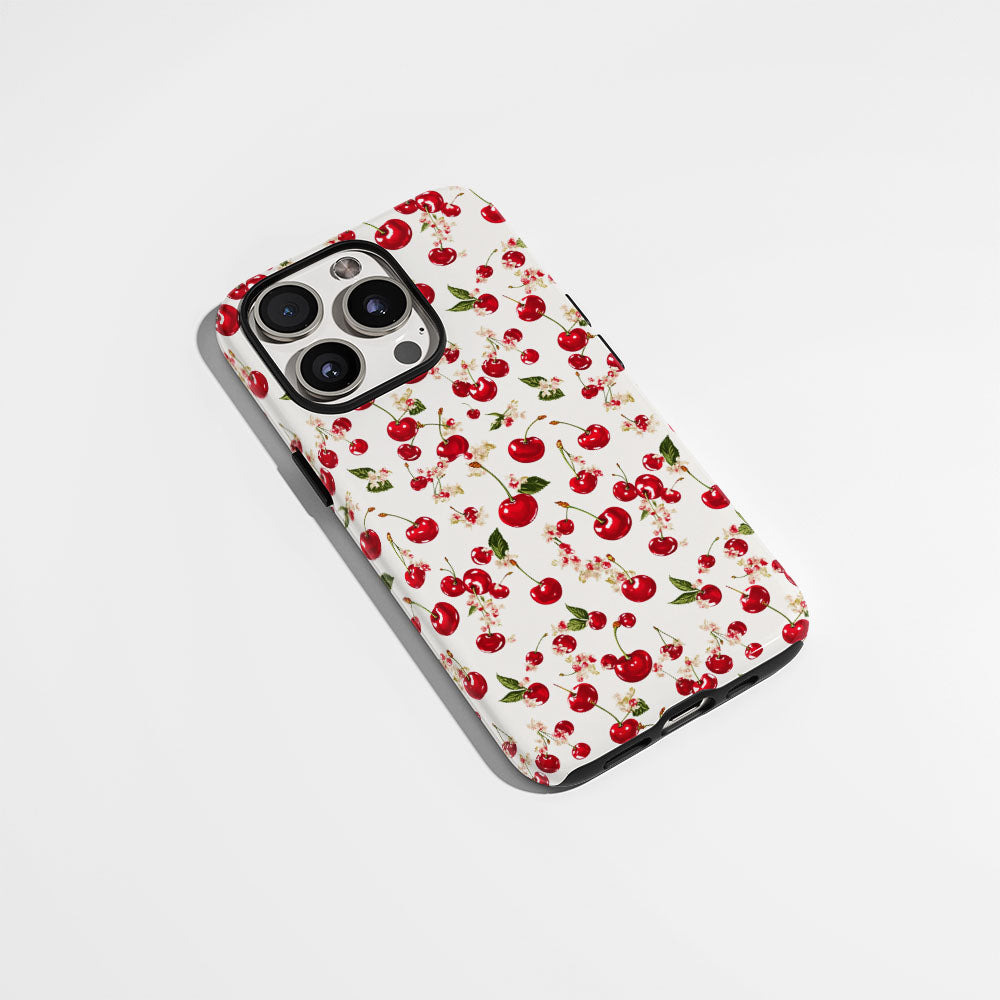 เคส iPhone สีเชอร์รี่ด้านเนื้อแข็งพิมพ์ลายด้วยมือสองชั้น