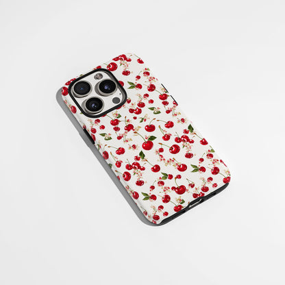 เคส iPhone สีเชอร์รี่ด้านเนื้อแข็งพิมพ์ลายด้วยมือสองชั้น