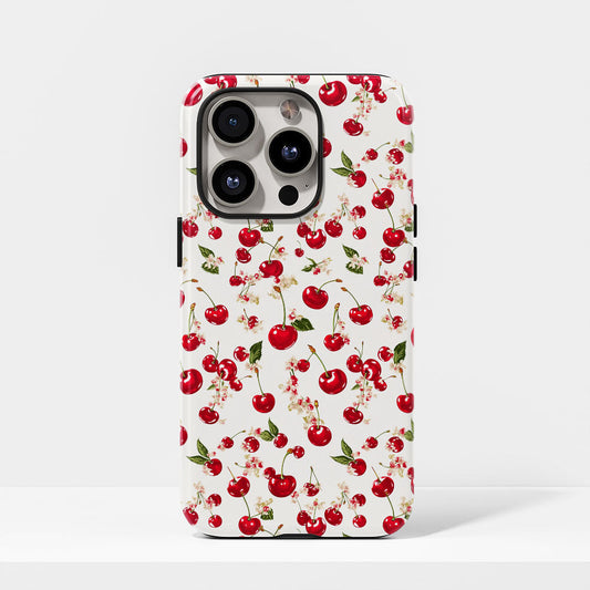 เคส iPhone สีเชอร์รี่ด้านเนื้อแข็งพิมพ์ลายด้วยมือสองชั้น