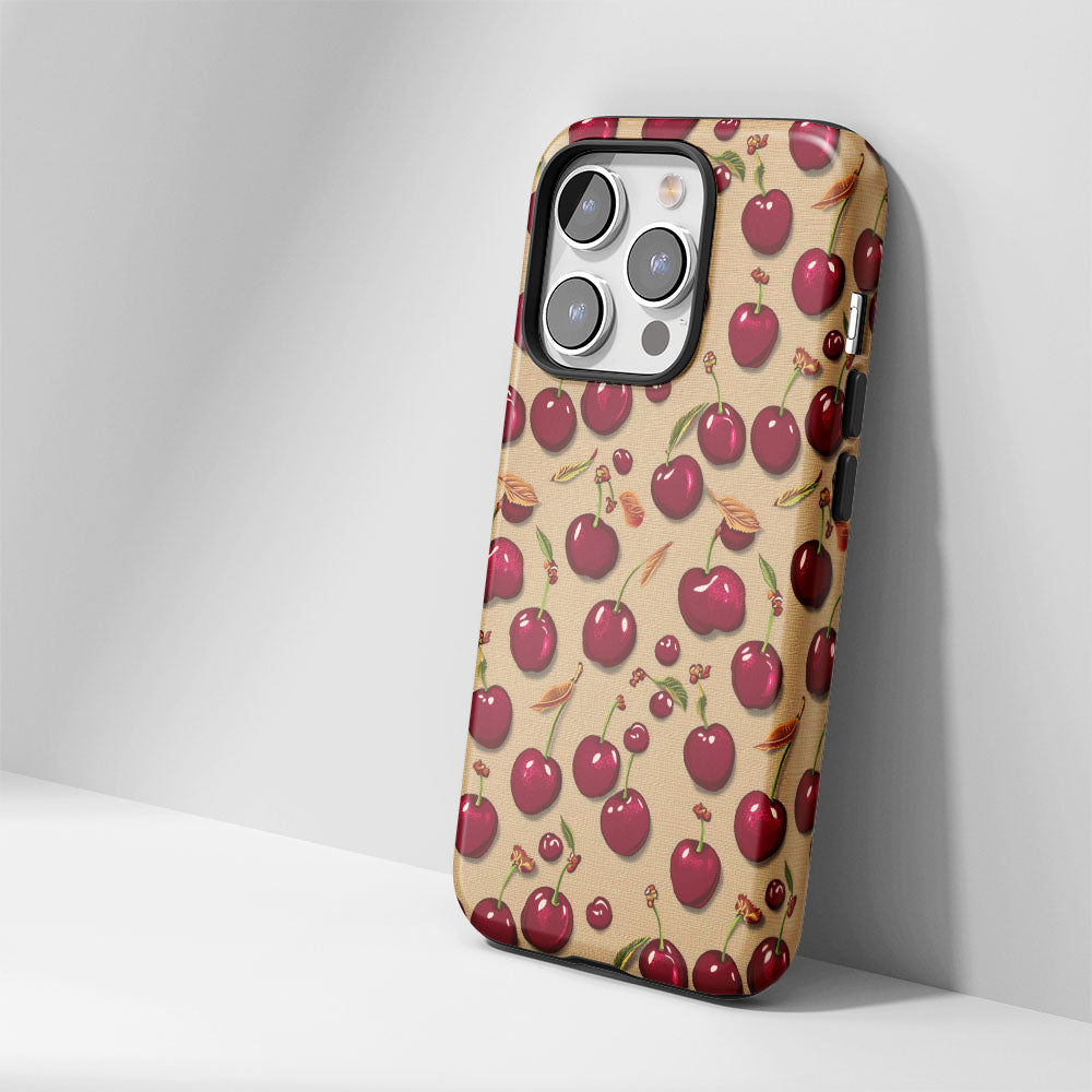 เคส iPhone สีเชอร์รี่ด้านเนื้อแข็งพิมพ์ลายด้วยมือสองชั้น