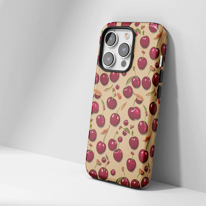 เคส iPhone สีเชอร์รี่ด้านเนื้อแข็งพิมพ์ลายด้วยมือสองชั้น