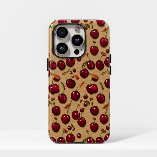 เคส iPhone สีเชอร์รี่ด้านเนื้อแข็งพิมพ์ลายด้วยมือสองชั้น
