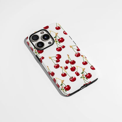 เคส iPhone สีเชอร์รี่ด้านเนื้อแข็งพิมพ์ลายด้วยมือสองชั้น