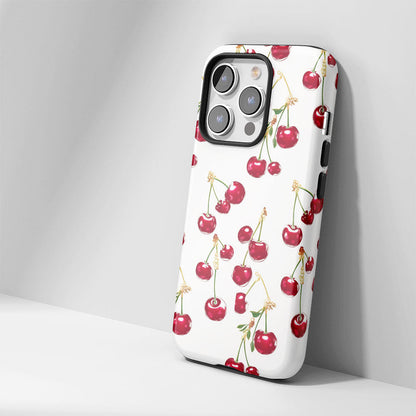 เคส iPhone สีเชอร์รี่ด้านเนื้อแข็งพิมพ์ลายด้วยมือสองชั้น