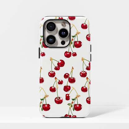 เคส iPhone สีเชอร์รี่ด้านเนื้อแข็งพิมพ์ลายด้วยมือสองชั้น