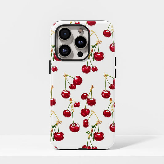 เคส iPhone สีเชอร์รี่ด้านเนื้อแข็งพิมพ์ลายด้วยมือสองชั้น