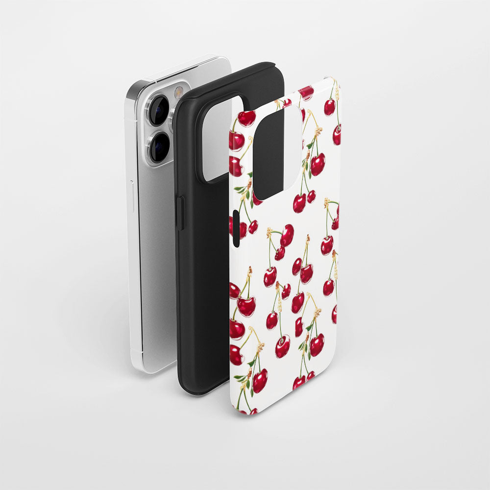 เคส iPhone สีเชอร์รี่ด้านเนื้อแข็งพิมพ์ลายด้วยมือสองชั้น