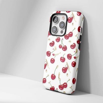 เคส iPhone สีเชอร์รี่ด้านเนื้อแข็งพิมพ์ลายด้วยมือสองชั้น