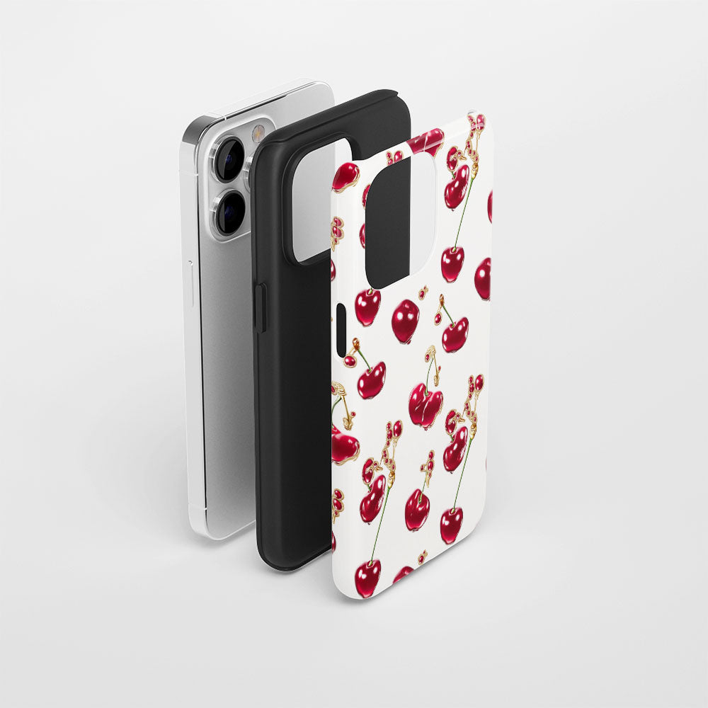 เคส iPhone สีเชอร์รี่ด้านเนื้อแข็งพิมพ์ลายด้วยมือสองชั้น