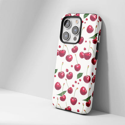 เคส iPhone สีเชอร์รี่ด้านเนื้อแข็งพิมพ์ลายด้วยมือสองชั้น