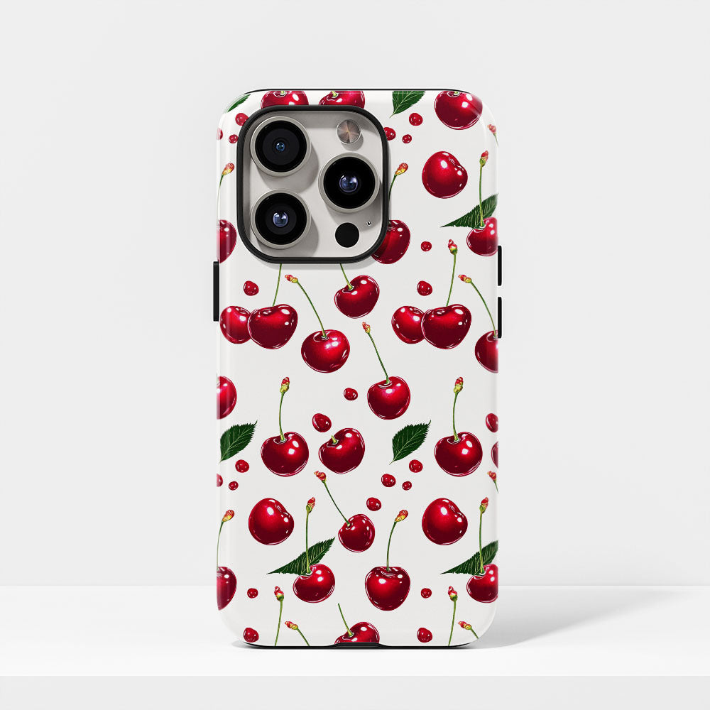 เคส iPhone สีเชอร์รี่ด้านเนื้อแข็งพิมพ์ลายด้วยมือสองชั้น