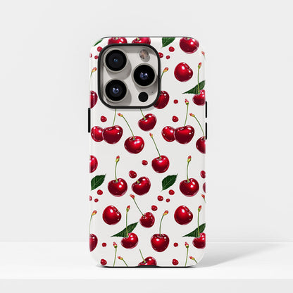เคส iPhone สีเชอร์รี่ด้านเนื้อแข็งพิมพ์ลายด้วยมือสองชั้น