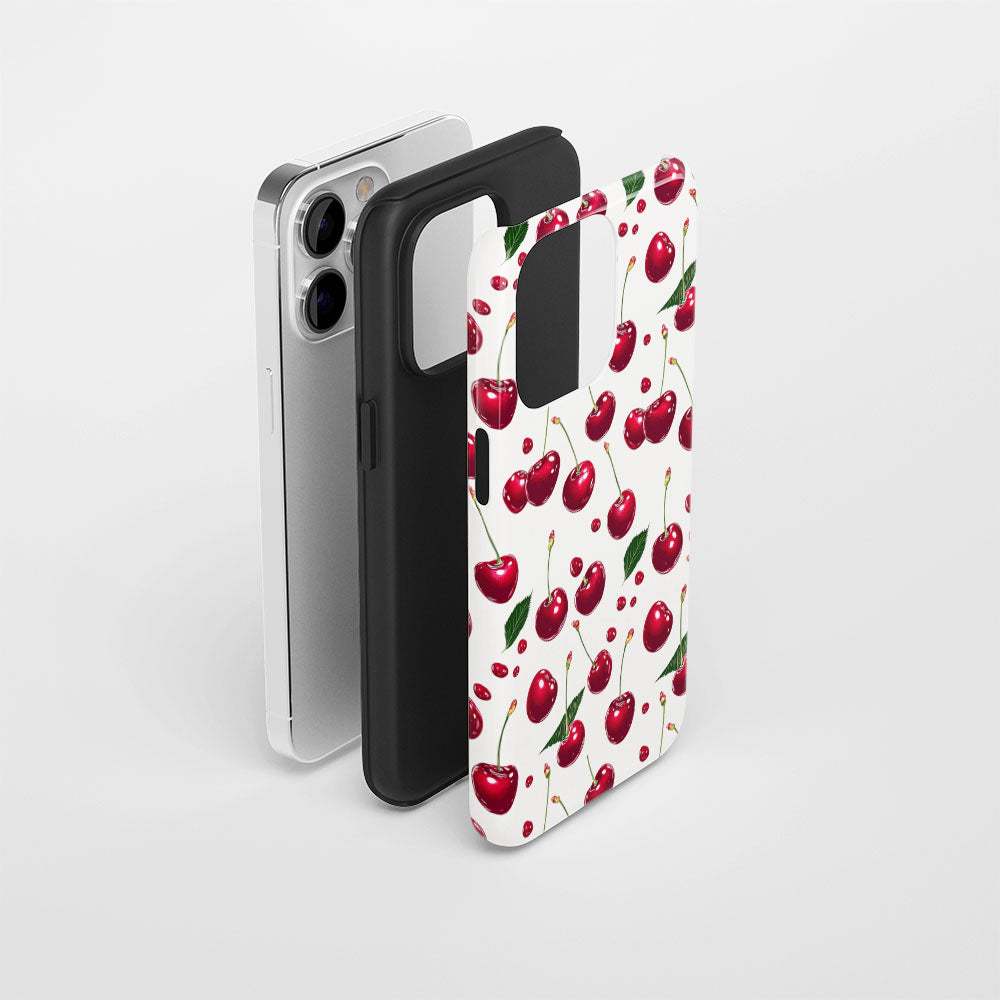 เคส iPhone สีเชอร์รี่ด้านเนื้อแข็งพิมพ์ลายด้วยมือสองชั้น