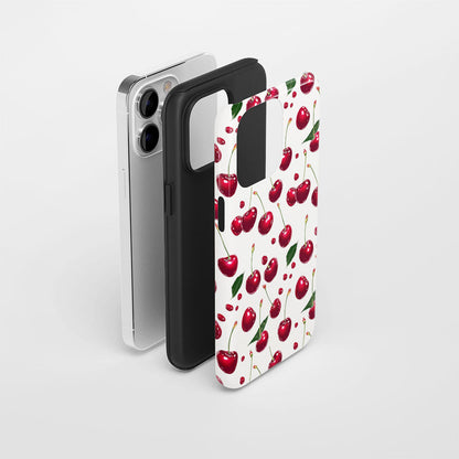 เคส iPhone สีเชอร์รี่ด้านเนื้อแข็งพิมพ์ลายด้วยมือสองชั้น