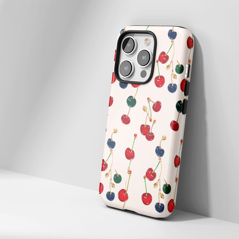 เคส iPhone สีเชอร์รี่ด้านเนื้อแข็งพิมพ์ลายด้วยมือสองชั้น