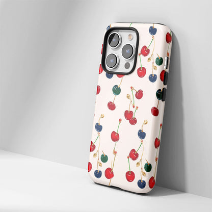 เคส iPhone สีเชอร์รี่ด้านเนื้อแข็งพิมพ์ลายด้วยมือสองชั้น