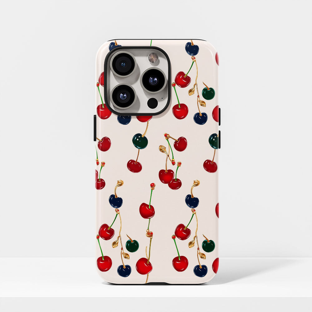 เคส iPhone สีเชอร์รี่ด้านเนื้อแข็งพิมพ์ลายด้วยมือสองชั้น