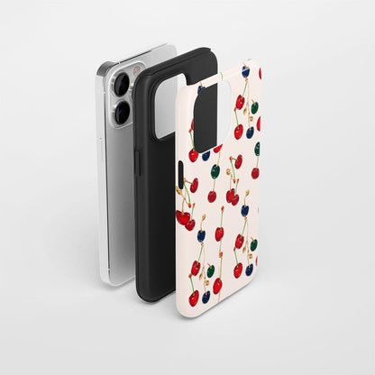 เคส iPhone สีเชอร์รี่ด้านเนื้อแข็งพิมพ์ลายด้วยมือสองชั้น