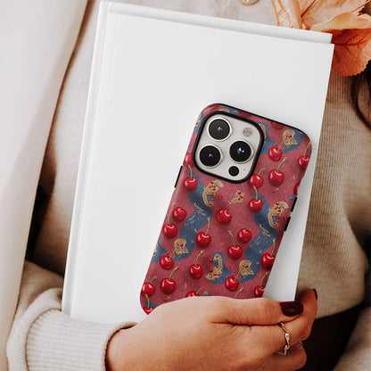 เคส iPhone สีเชอร์รี่ด้านเนื้อแข็งพิมพ์ลายด้วยมือสองชั้น