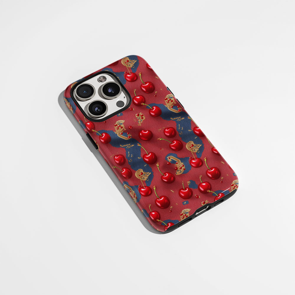 เคส iPhone สีเชอร์รี่ด้านเนื้อแข็งพิมพ์ลายด้วยมือสองชั้น
