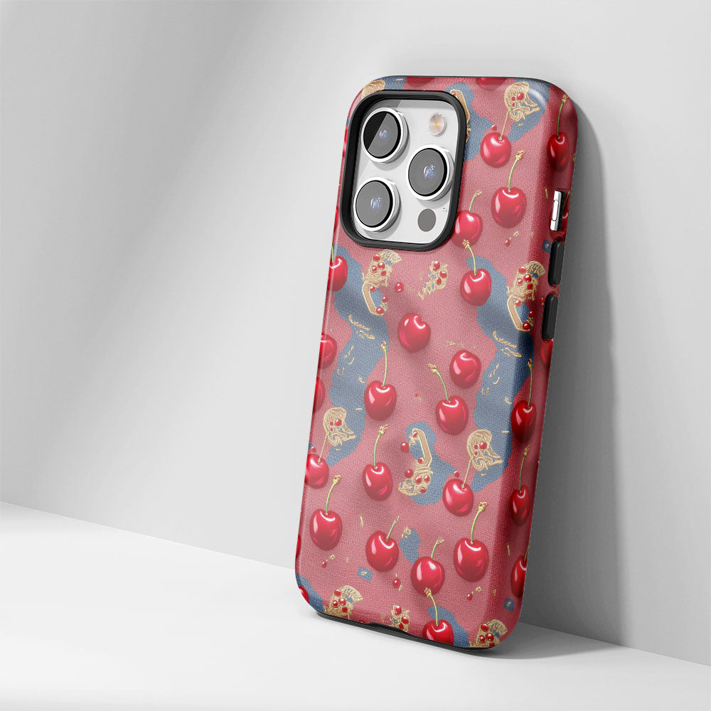 เคส iPhone สีเชอร์รี่ด้านเนื้อแข็งพิมพ์ลายด้วยมือสองชั้น