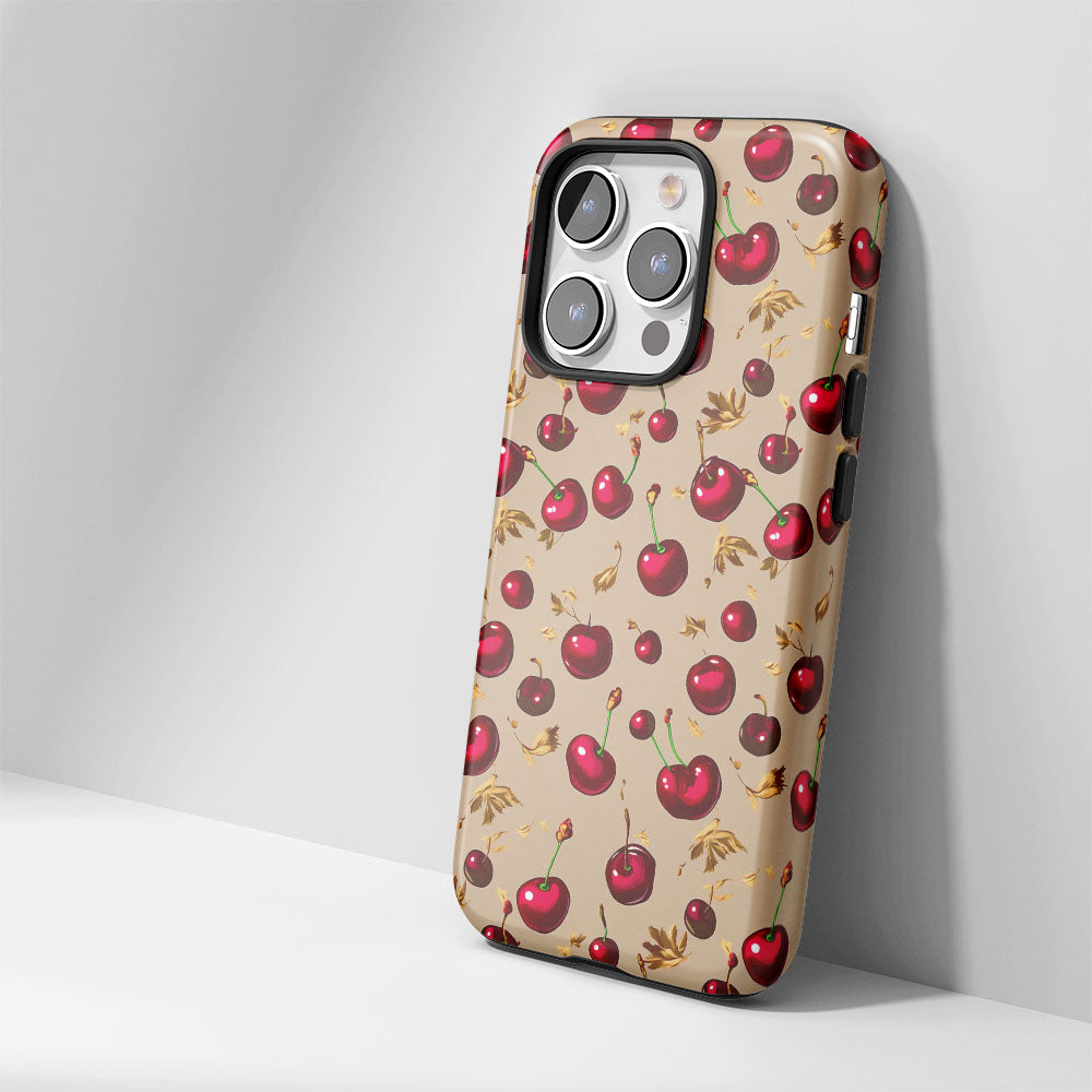 เคส iPhone สีเชอร์รี่ด้านเนื้อแข็งพิมพ์ลายด้วยมือสองชั้น