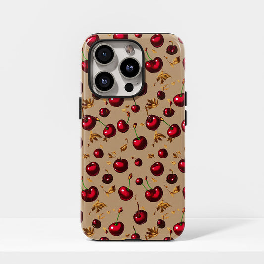 เคส iPhone สีเชอร์รี่ด้านเนื้อแข็งพิมพ์ลายด้วยมือสองชั้น