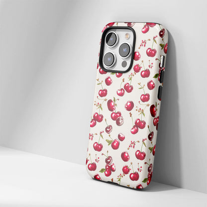 เคส iPhone สีเชอร์รี่ด้านเนื้อแข็งพิมพ์ลายด้วยมือสองชั้น