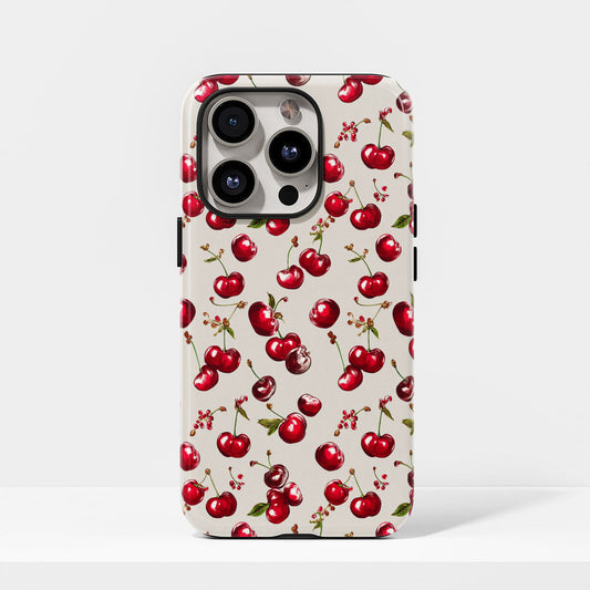 เคส iPhone สีเชอร์รี่ด้านเนื้อแข็งพิมพ์ลายด้วยมือสองชั้น