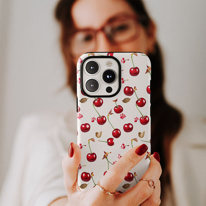เคส iPhone สีเชอร์รี่ด้านเนื้อแข็งพิมพ์ลายด้วยมือสองชั้น