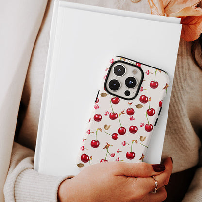 เคส iPhone สีเชอร์รี่ด้านเนื้อแข็งพิมพ์ลายด้วยมือสองชั้น