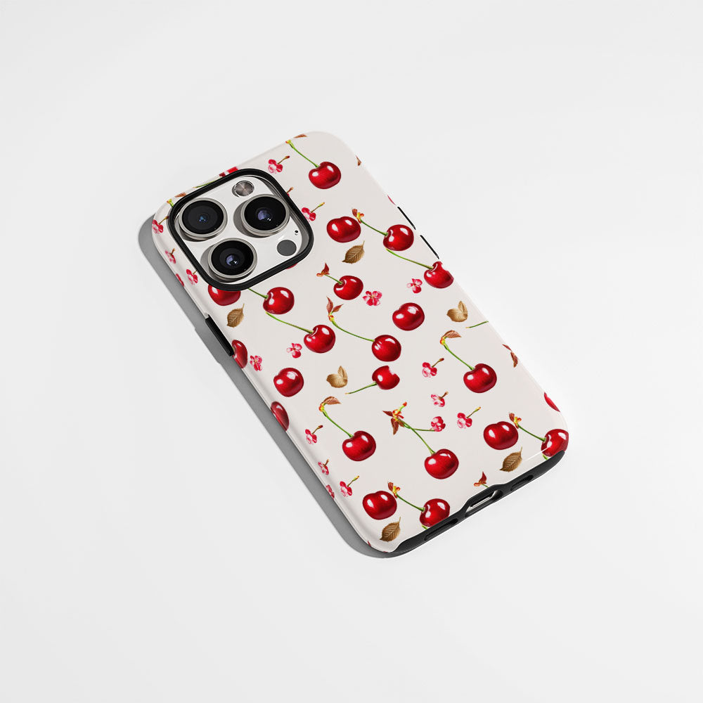 เคส iPhone สีเชอร์รี่ด้านเนื้อแข็งพิมพ์ลายด้วยมือสองชั้น