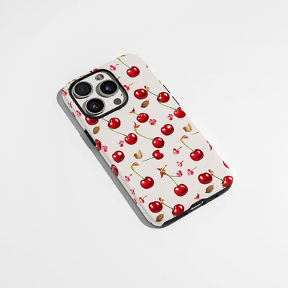 เคส iPhone สีเชอร์รี่ด้านเนื้อแข็งพิมพ์ลายด้วยมือสองชั้น