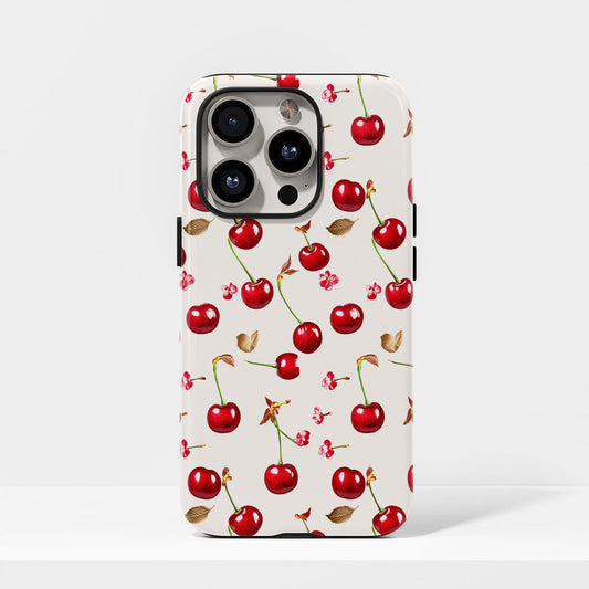 เคส iPhone สีเชอร์รี่ด้านเนื้อแข็งพิมพ์ลายด้วยมือสองชั้น