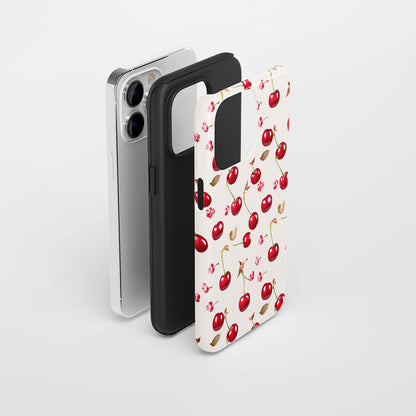 เคส iPhone สีเชอร์รี่ด้านเนื้อแข็งพิมพ์ลายด้วยมือสองชั้น