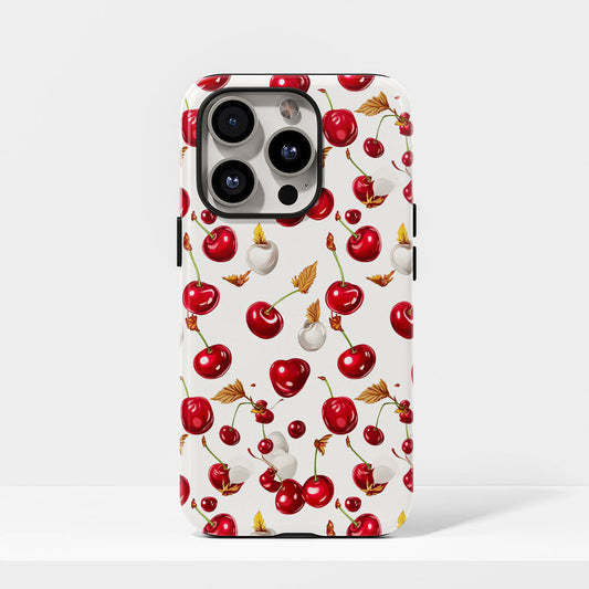 เคส iPhone สีเชอร์รี่ด้านเนื้อแข็งพิมพ์ลายด้วยมือสองชั้น
